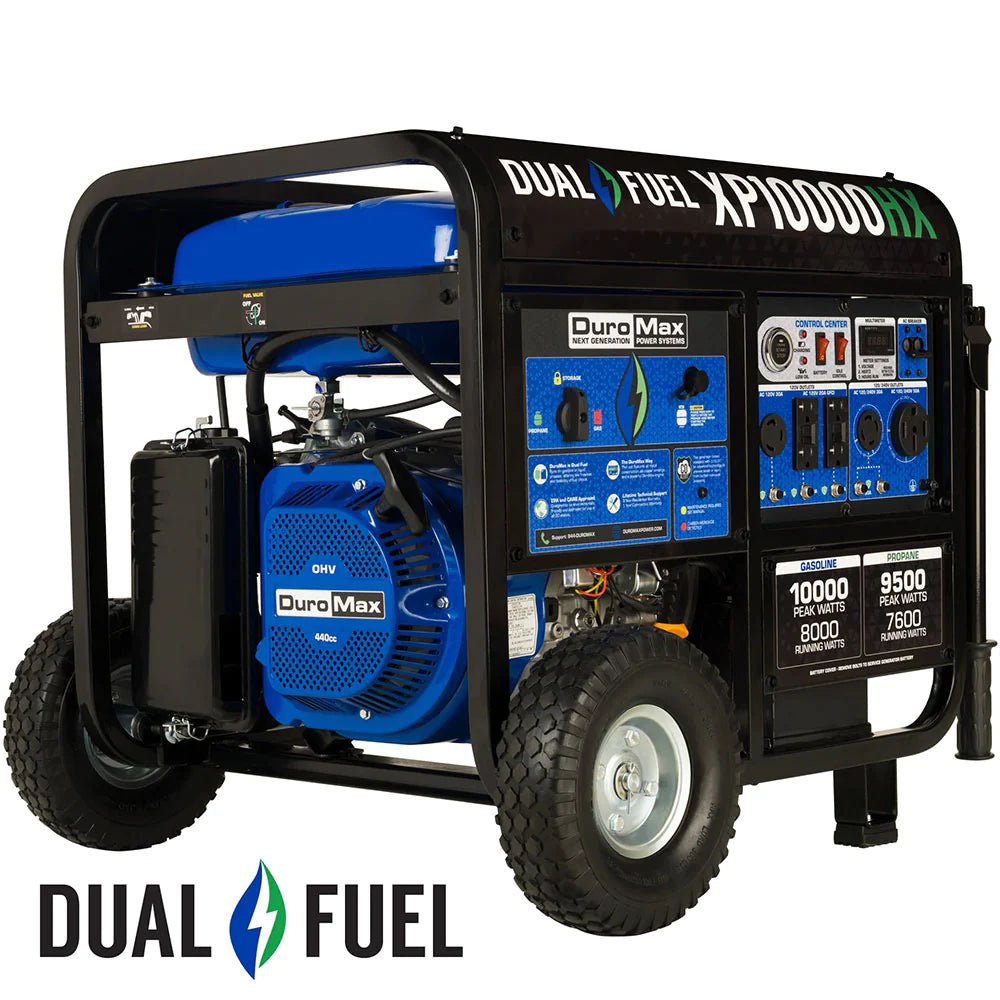 DuroMax 10,000 Watt Dual Fuel Portable HX Generator w/ CO Alert - Prime Yard Tools