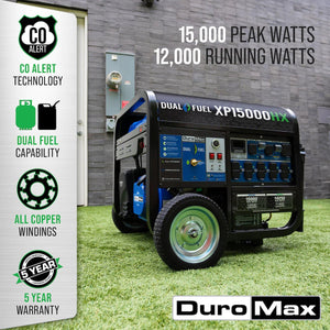 DuroMax 15,000 Watt Electric Start Dual Fuel Portable Generator - Prime Yard Tools