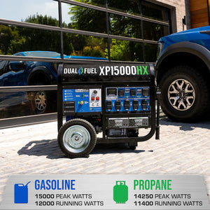 DuroMax 15,000 Watt Electric Start Dual Fuel Portable Generator - Prime Yard Tools