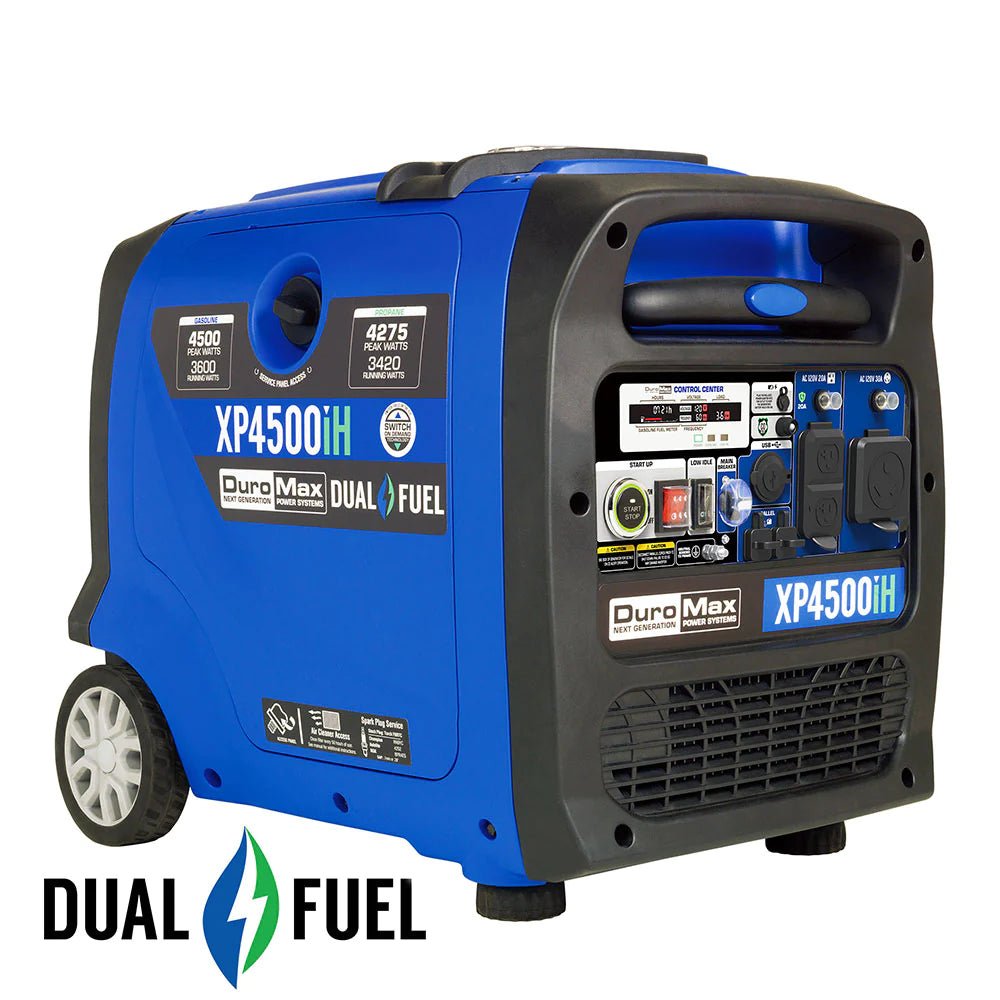 DuroMax 4,500 Watt Dual Fuel Portable Inverter Generator w/ CO Alert - Prime Yard Tools