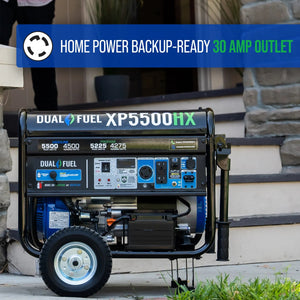 DuroMax 5,500 Watt Dual Fuel Portable HX Generator w/ CO Alert - Prime Yard Tools