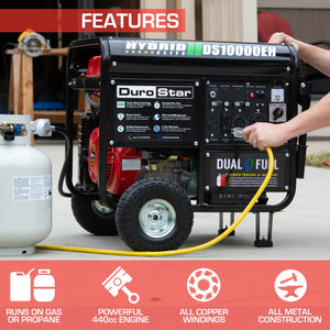 DuroStar 10,000 Watt Dual Fuel Portable Generator - Prime Yard Tools