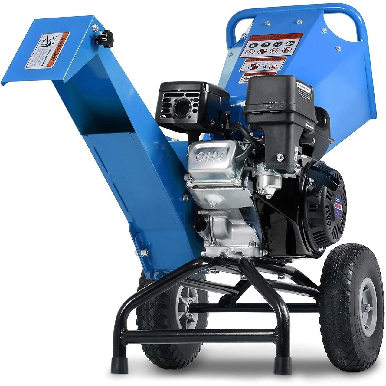Landworks Compact Wood Chipper - 7HP Gas Engine, Adjustable Exit Chute, 3" Max Branch Diameter (Blue) SKU: GUO067 - Prime Yard Tools