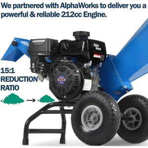 Landworks Compact Wood Chipper - 7HP Gas Engine, Adjustable Exit Chute, 3" Max Branch Diameter (Blue) SKU: GUO067 - Prime Yard Tools