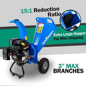 Landworks Mini Wood Chipper & Shredder - 7HP 212CC Gas Engine 3" Max Branch Diameter (Blue) SKU: GUO033 - Prime Yard Tools