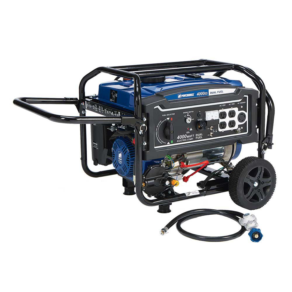 Powerhorse Dual Fuel Generator: Portable 4,000 Surge Watt - Electric Start - Prime Yard Tools