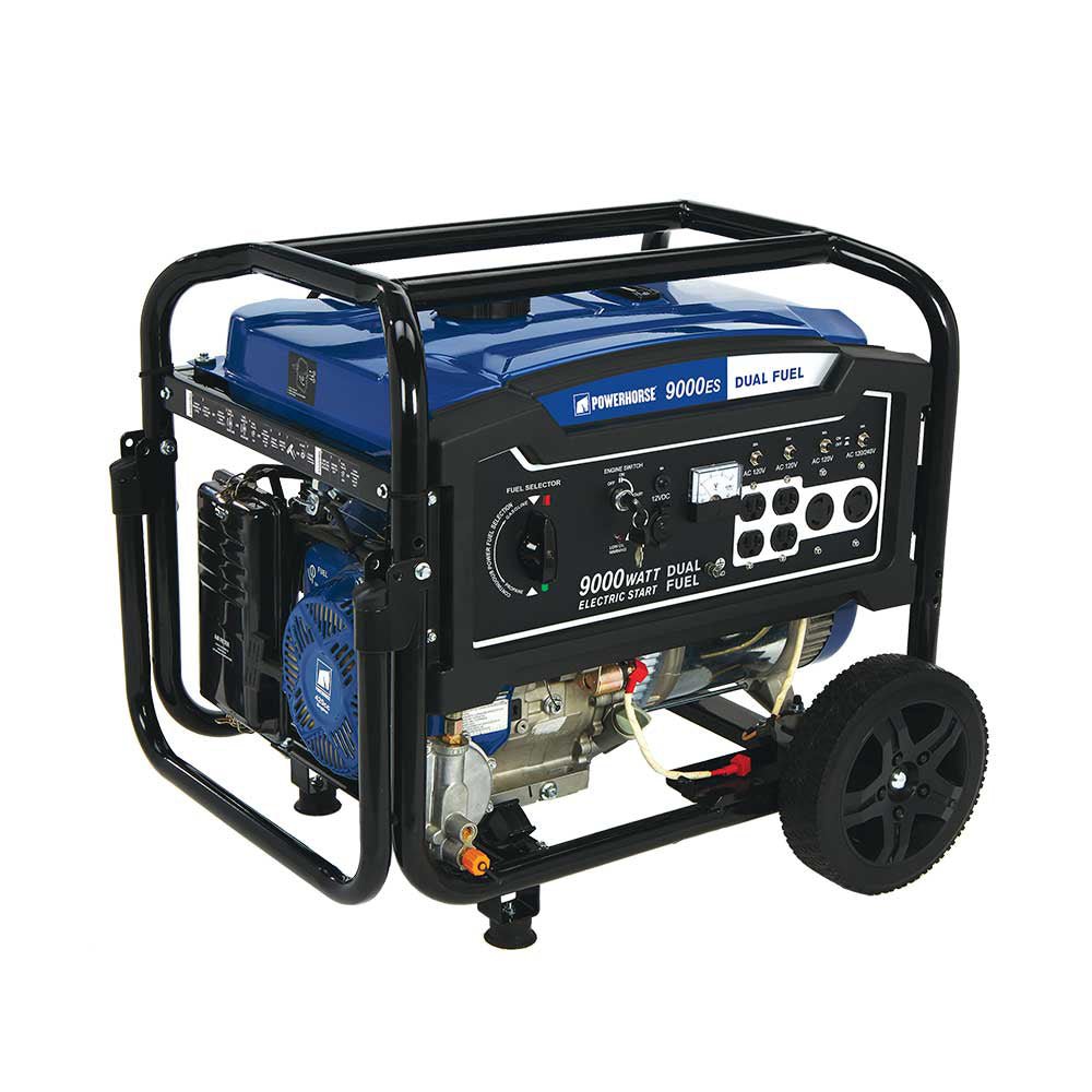 Powerhorse Dual Fuel Generator: Portable 9,000 Surge Watt - Electric Start - Prime Yard Tools