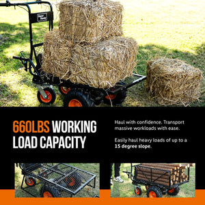 SuperHandy Self-Propelled Electric Utility Wagon - 48V 2Ah Battery System, 660LB Hauling Capacity (Upgraded Design) SKU: GUO095 - Prime Yard Tools