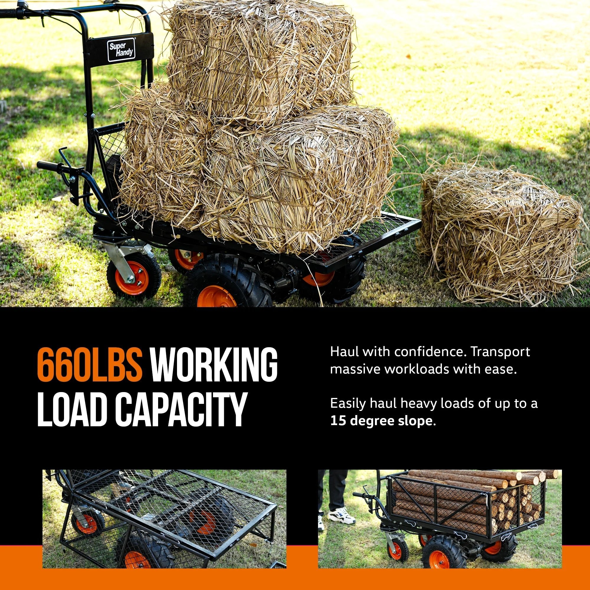 Super Handy GUO095 48V 2Ah 500 lbs. Capacity Self-Propelled Electric Utility Wagon New